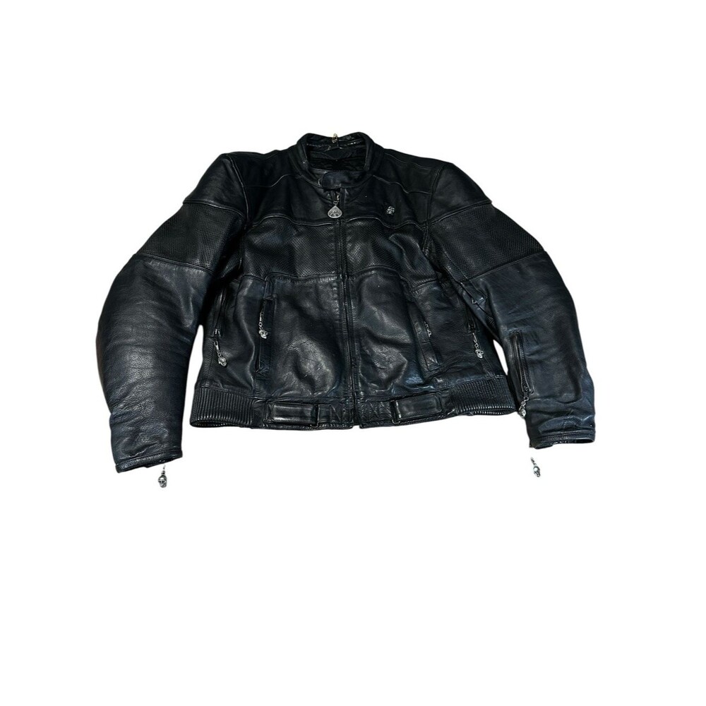 VTG Y2K Chrome Gear Leather Motorcycle Jacket Mens XXL Black Thinsulate  Biker